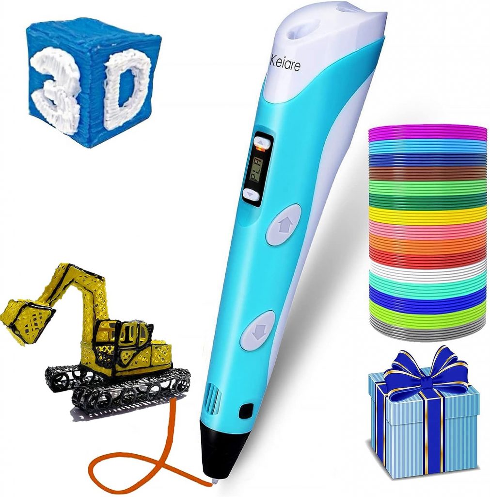 3D Pen for Kids Upgrade 3D Printing Pen Stylo 3D Doodler Pen 3D Drawing Pen 3D Printer Pen Creative 3D Writing Pen Fun Toys Gift for Kids Include 12 Colors PLA Filament Refills with Charger (Blue)