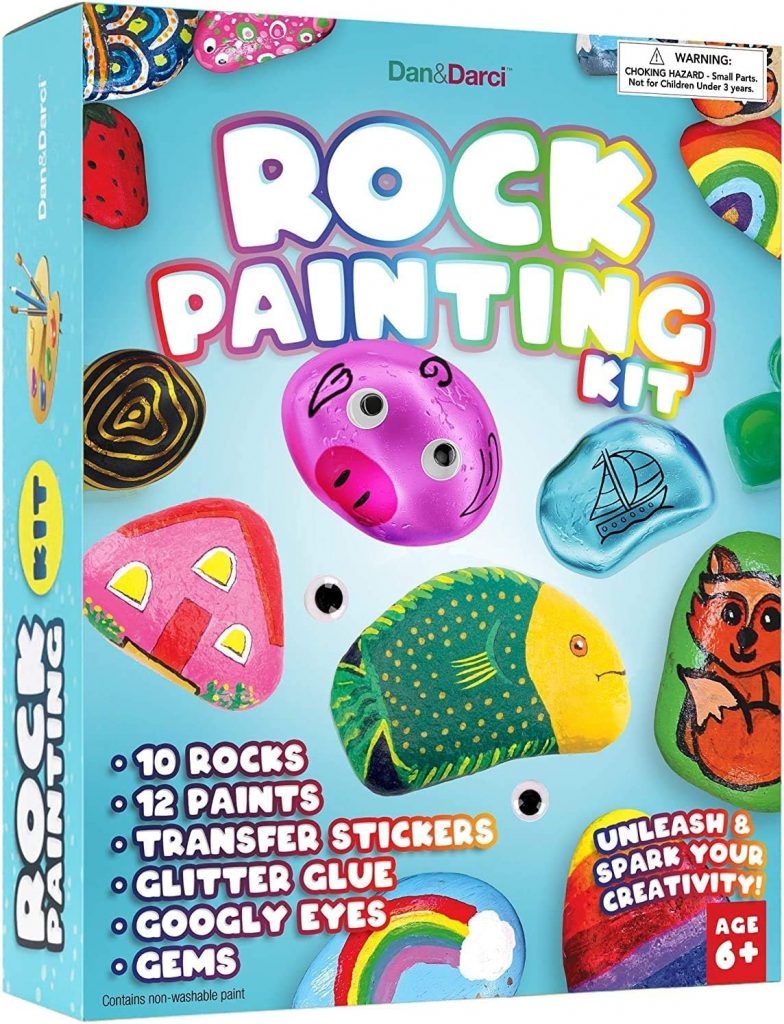 DanDarci Rock Painting Kit for Kids -Arts and Crafts for Girls  Boys Ages 6-12 -Craft Kits Art Set -Supplies for Painting Rocks -Best Tween Paint Gift, Ideas for Kids Activities Age 4 5 6 7 8 9 10