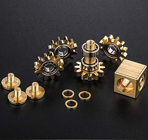 Fidget Cube Spinner, DMaos Linkage 4 Gears Figity Spin Finger Games, Metal Brass with Super Smooth Bearings, Durable Mechanics Romoveable EDC, Figit Desk Toy for Adults - Gold