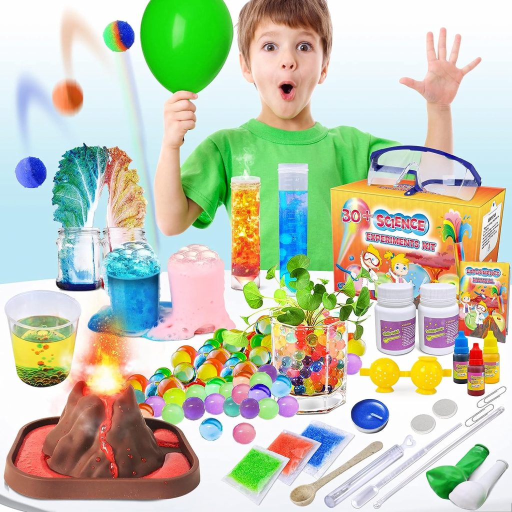 Kacwsoay 30+ Experiments Science Kits for Kids Age 4-6-8-10 Educational STEM Project Activities Toys Gifts for Boys Girls, Chemistry Set, Bouncy Ball, Volcano Eruption