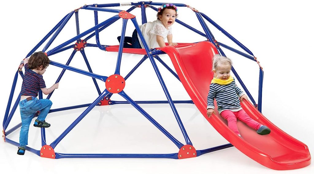 OLAKIDS Climbing Dome with Slide, Kids Outdoor Jungle Gym Geodesic Climber, Steel Frame, 8FT Climb Structure Backyard Playground Center Equipment for Toddlers