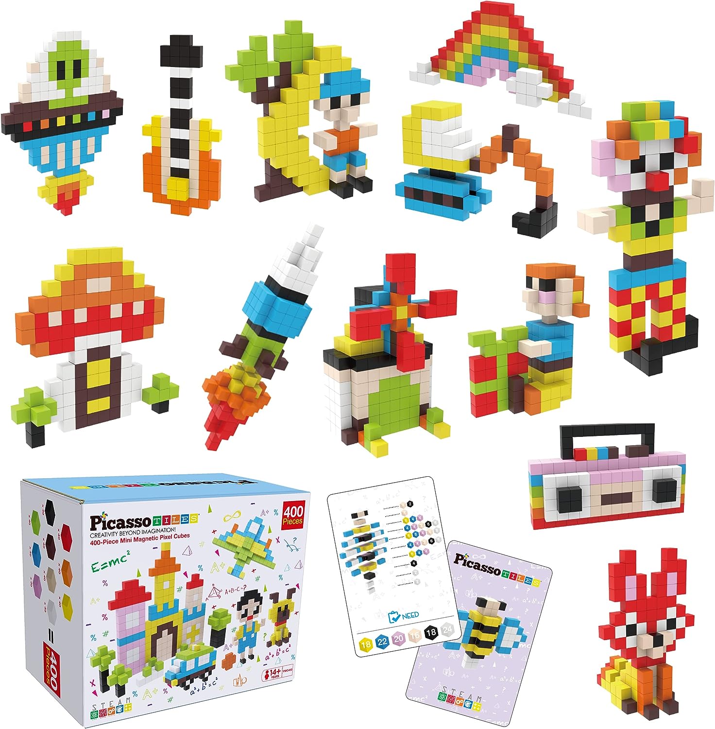 picassotiles 05 pixel magnetic puzzle cube 400 piece mix match cubes sensory toys steam education learning building bloc 4