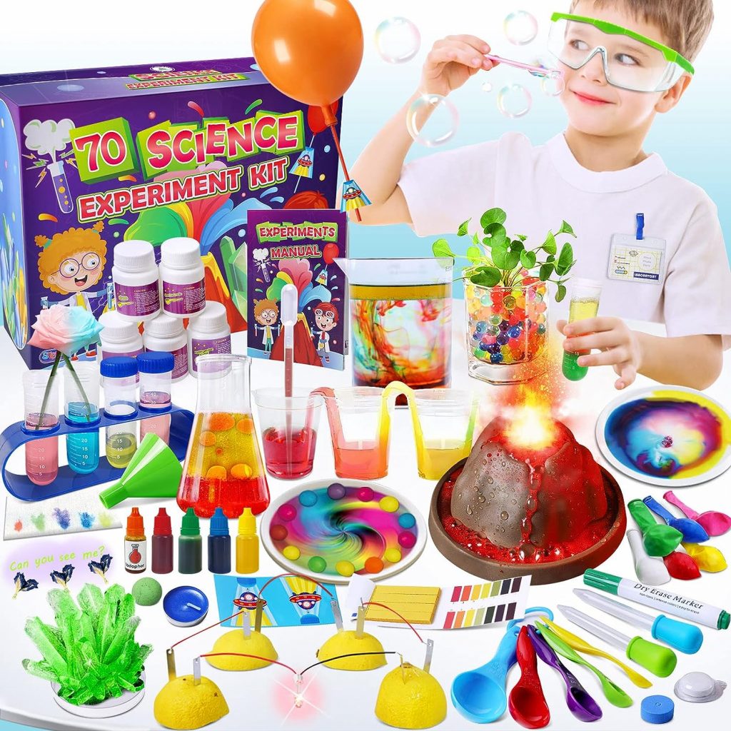 UNGLINGA 70 Lab Experiments Science Kits for Kids Age 4-6-8-12, Educational Scientific Toys Gifts for Girls Boys, Chemistry Set, Crystal Growing, Erupting Volcano, Fruit Circuits STEM Activities