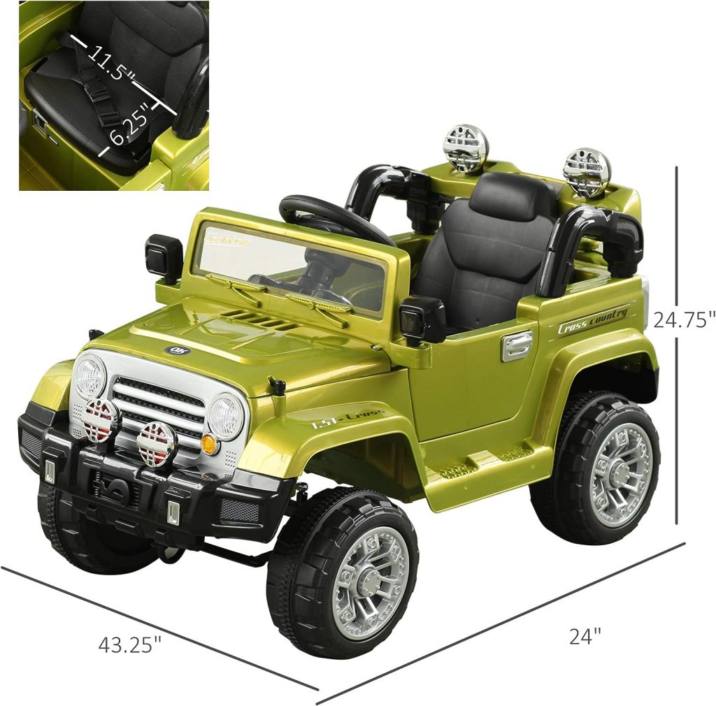 Aosom 12V Kids Electric Ride On Car Toy Truck with Remote Control 2 Speeds Lights MP3 LCD Power Indicator, Green