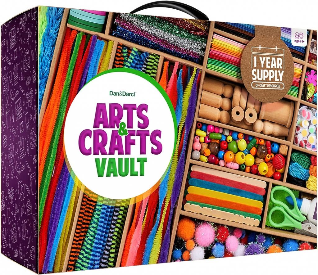 Arts and Craft Kit Vault - 1000+ Piece Crafts Kit Library in a Box for Kids Ages 4 5 6 7 8 9 10 11  12 Year Old Girls  Boys - Crafting Supplies Set Kits - Gift Ideas for Preschool Kids Project Activity