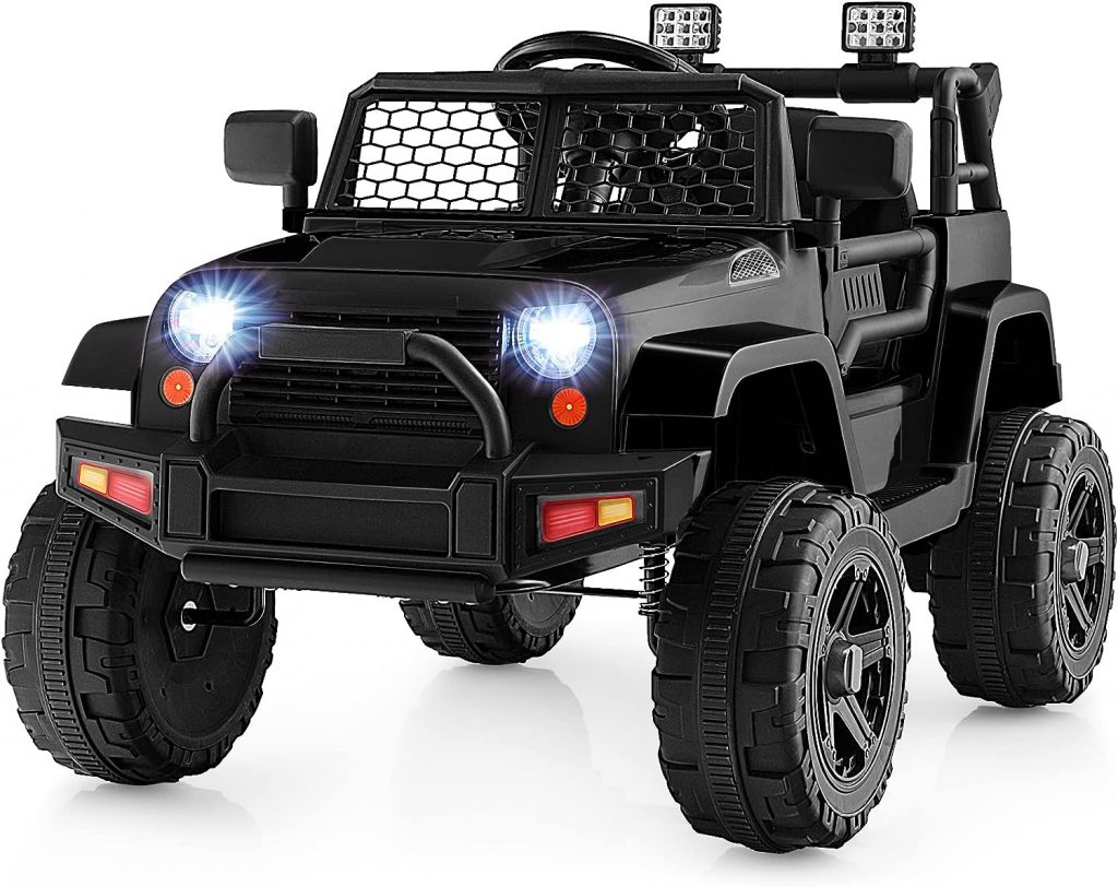 Costzon Ride on Car, 12V Battery Powered Truck Vehicle with Remote Control, Spring Suspension, Headlights, Music, Horn, MP3, USB  Aux Port, Gift for Boys Girls, Electric Car for Kids