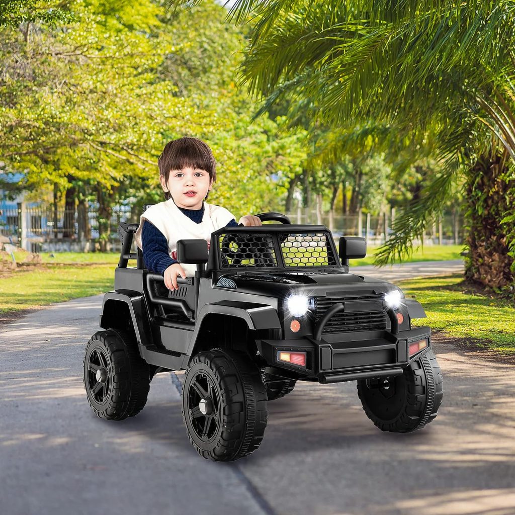 Costzon Ride on Car, 12V Battery Powered Truck Vehicle with Remote Control, Spring Suspension, Headlights, Music, Horn, MP3, USB  Aux Port, Gift for Boys Girls, Electric Car for Kids