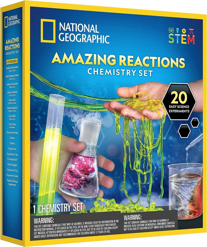 NATIONAL GEOGRAPHIC Chemistry Set for Kids - Chemistry Kit with 20 Science Experiments, Make Glowing Worms, Fizzy Solutions and More, Great Chemistry Gift for Girls and Boys