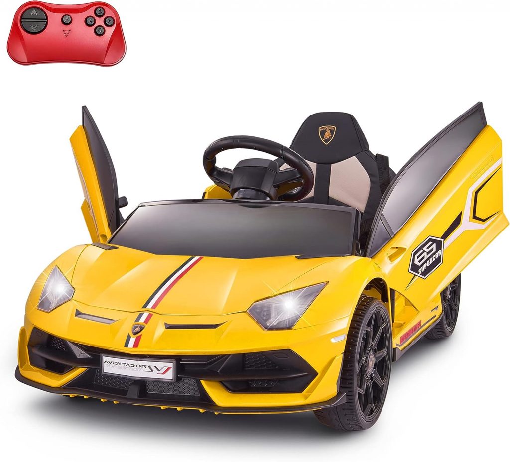 VOLTZ TOYS 12V Ride on Car for Kids, Official Licensed SVJ 12V Battery Powered Electric Ride-on Car for Kids Motorized Toy Vehicle for Children with Remote, Leather Seat, LED Lights and MP3 Player (Yellow)